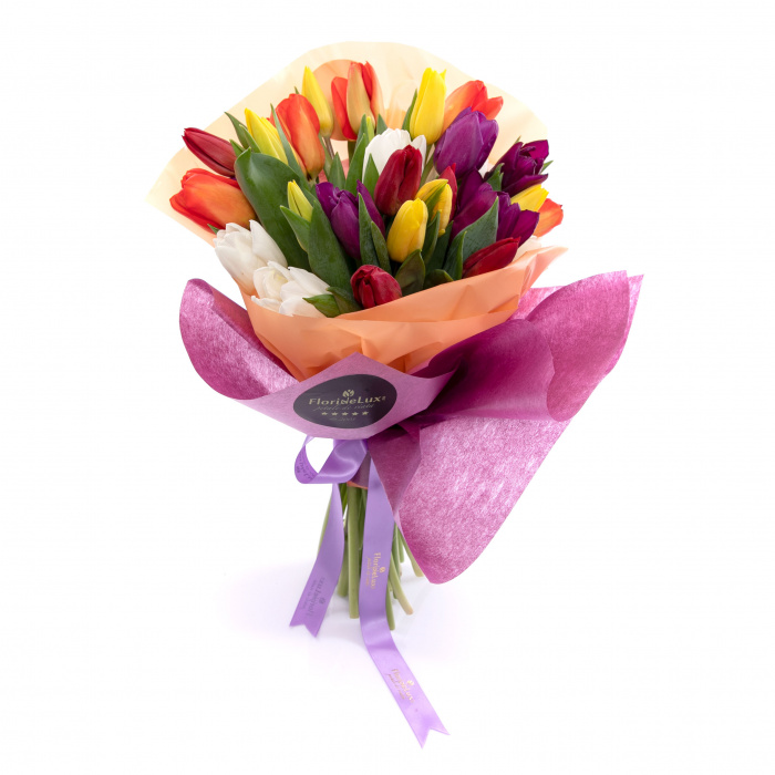 25 lalele multicolore in ambalaj colorat – imaginea 2