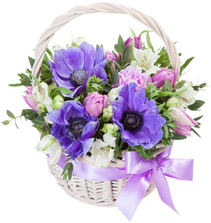 Cos cu anemone, lalele si alstroemeria – imaginea 1