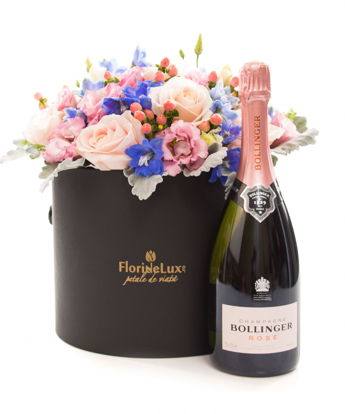 Cutie cu flori roz pal si Bollinger Rose – imaginea 1