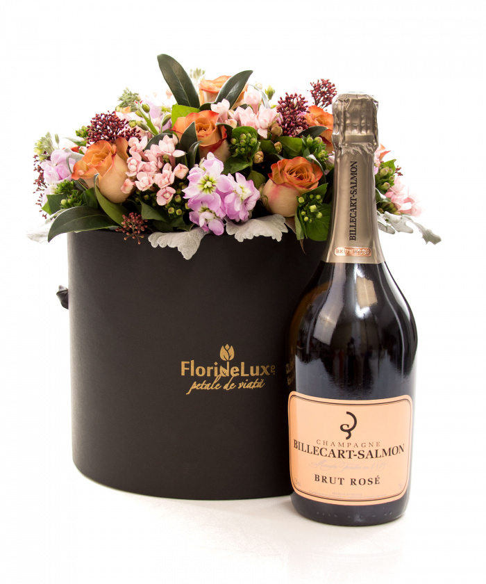 Cutie cu flori mix capuccino si Billecart Salmon – imaginea 1