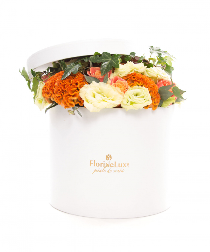 Cutie interesanta cu celosia si lisianthus – imaginea 2
