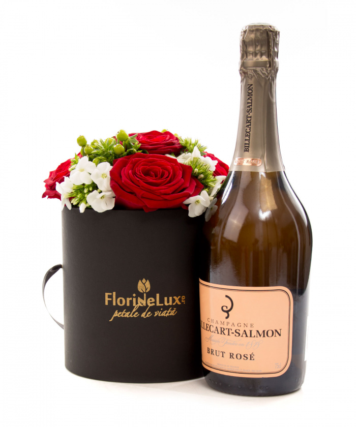Cutie cu trandafiri rosii si Billecart Salmon – imaginea 1