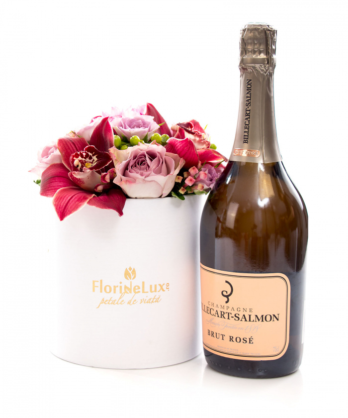 Cutie de lux trandafiri, orhidee si Billecart Salmon – imaginea 1