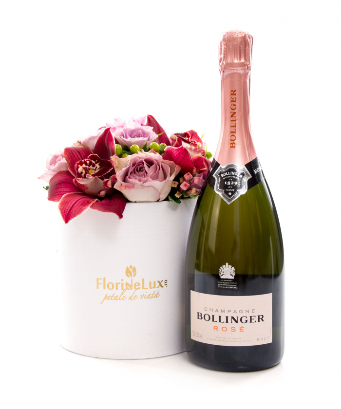 Cutie de lux trandafiri, orhidee si Bollinger – imaginea 1