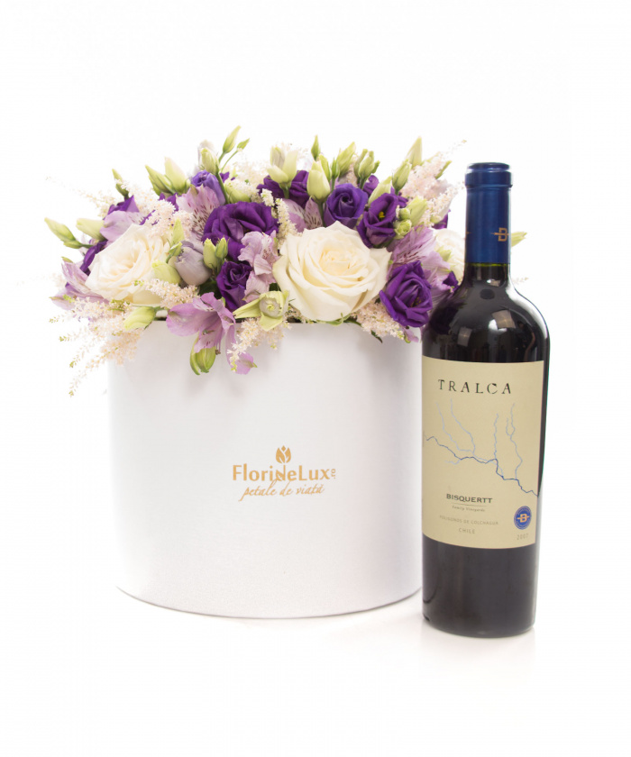 Cutie lisianthus, alstroemeria si vin Tralca – imaginea 1