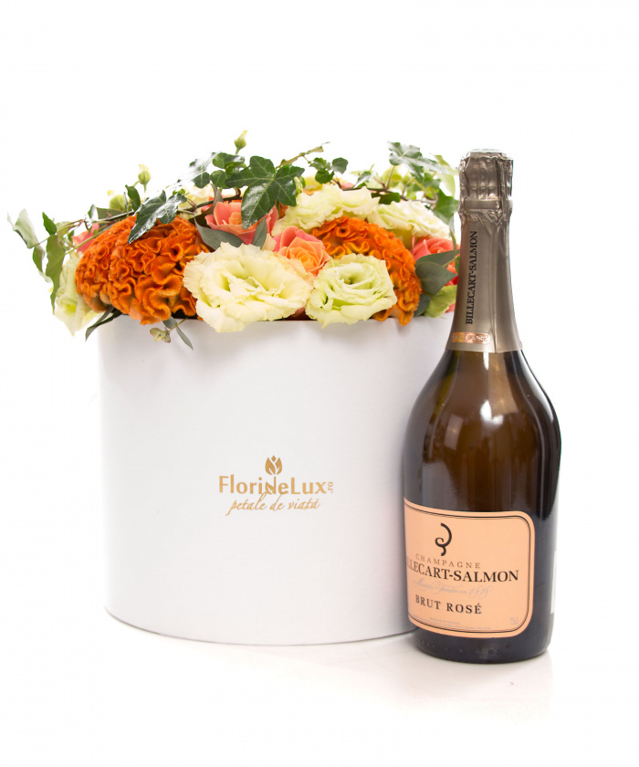 Cutie cu celosia si lisianthus si Billecart Salmon – imaginea 1