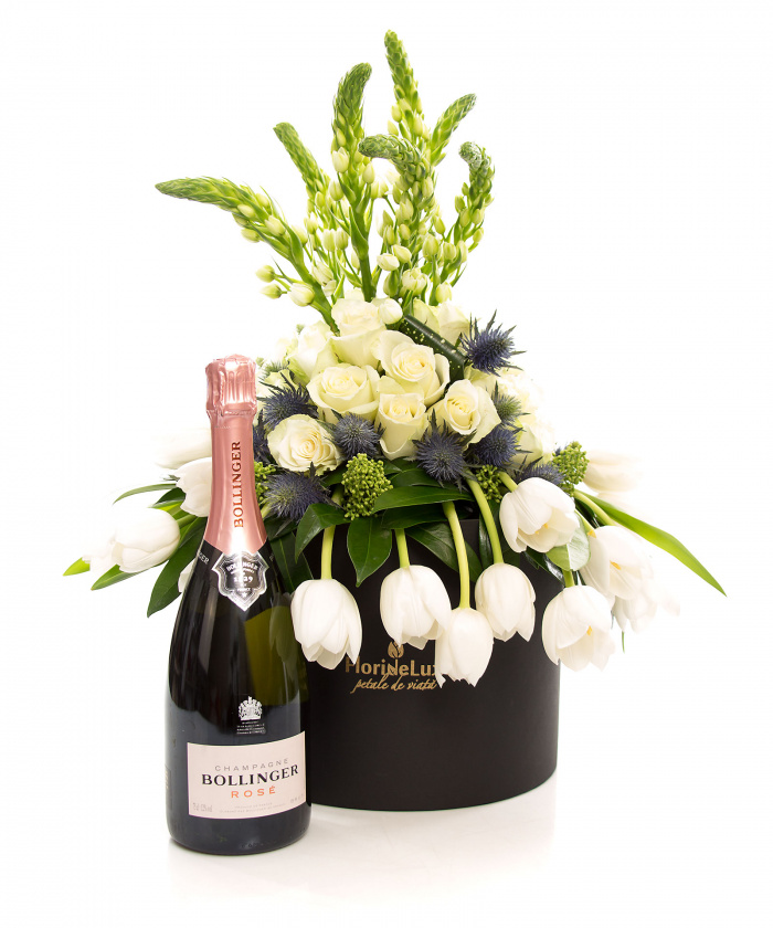 Cutie de lux cu aranjament business si Bollinger Rose – imaginea 1
