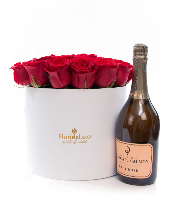 Cutie romantica trandafiri rosii si Billecart Salmon – imaginea 1