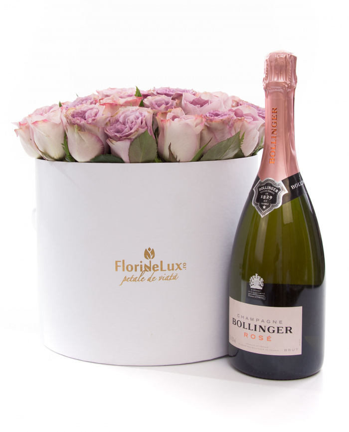 Cutie speciala trandafiri mov si Bollinger Rose – imaginea 1