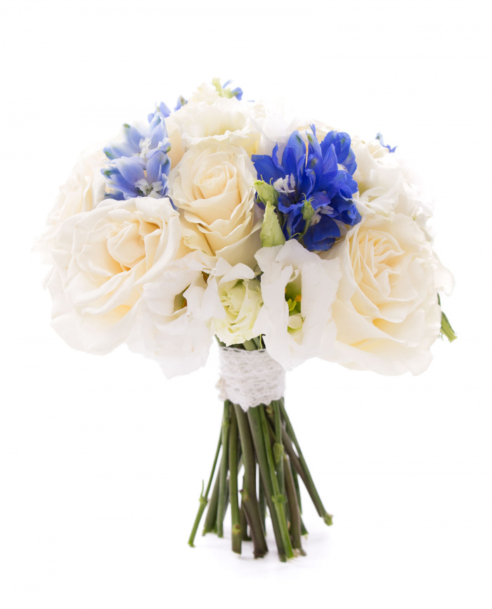 Buchet de mireasa ivoire si albastru