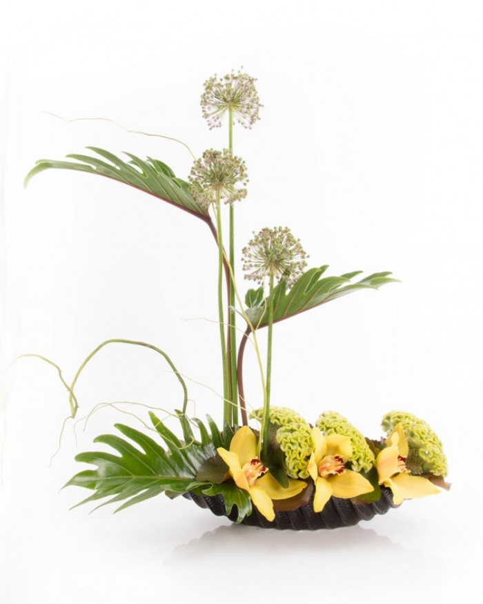 Aranjament orhidee imperiala si celosia – imaginea 1