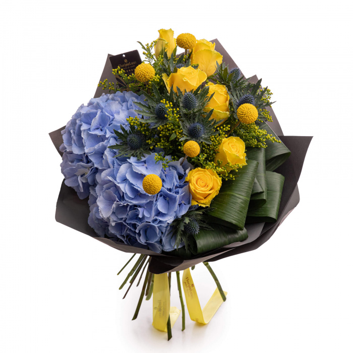 Buchet hortensii si craspedia
