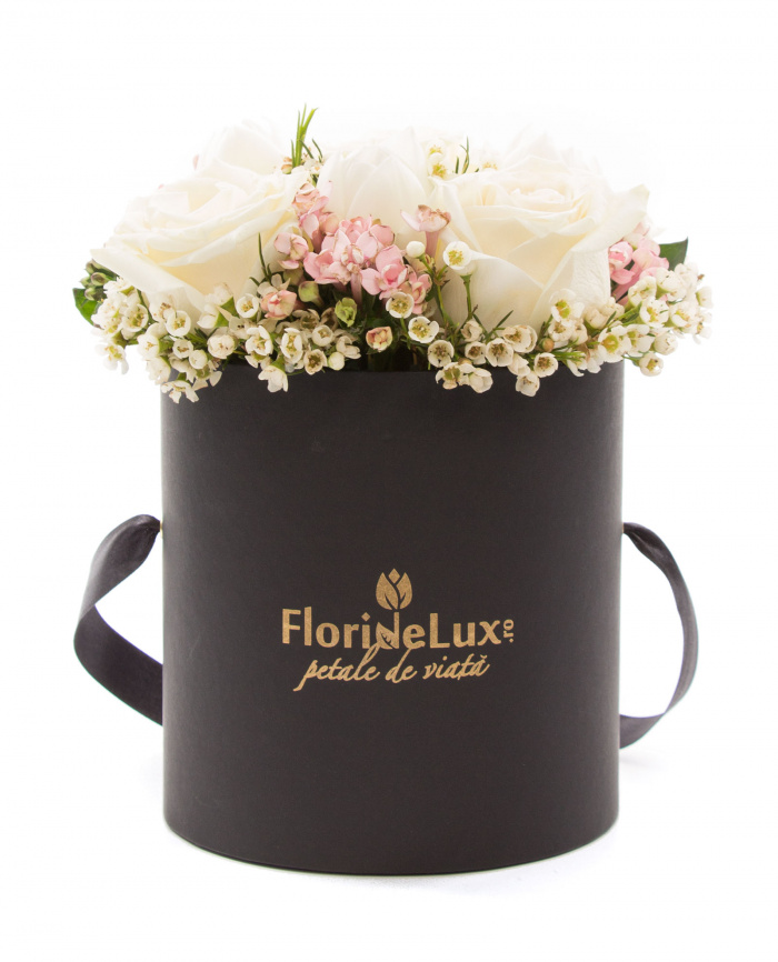 Cutie de lux lalele, trandafiri si Bollinger Rose – imaginea 2