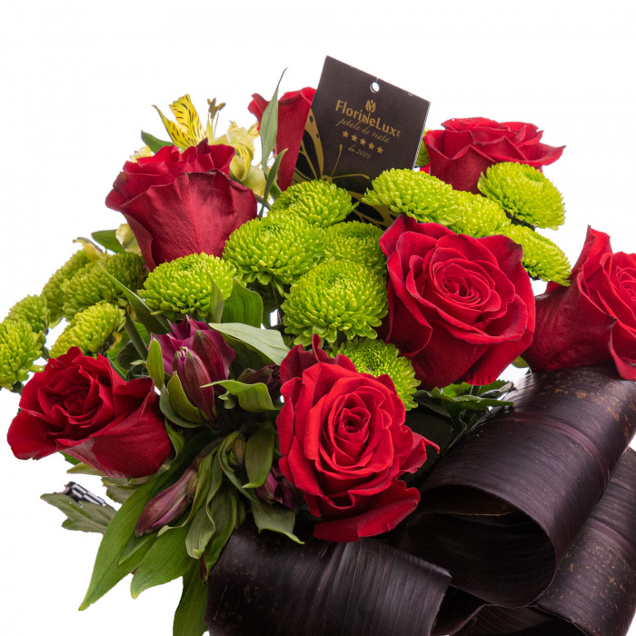 Buchet trandafiri, alstroemeria, santini – imaginea 2