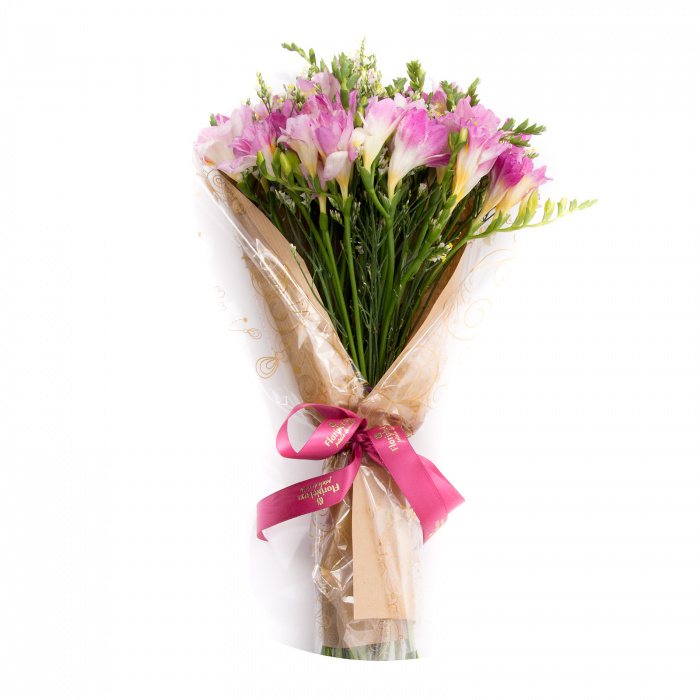 19 frezii roz in buchet – imaginea 1