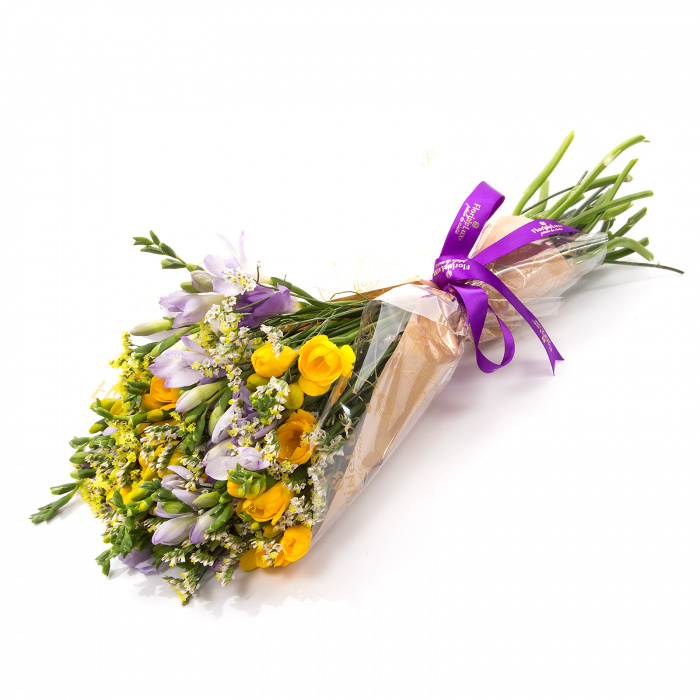 27 frezii parfumate in buchet – imaginea 1