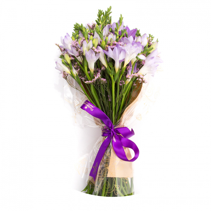 25 frezii lila in buchet – imaginea 1