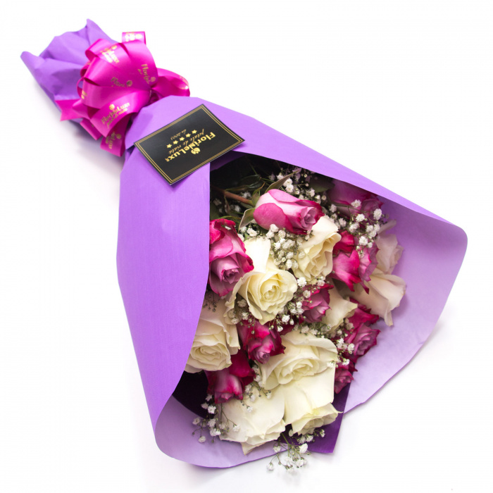 Buchet trandafiri roz si albi – imaginea 2