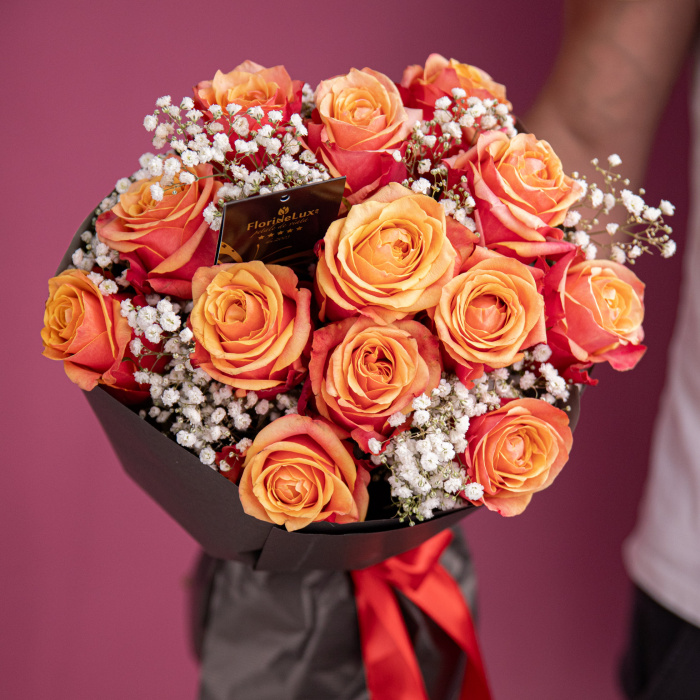 Buchet trandafiri portocalii Burning Love – imaginea 3