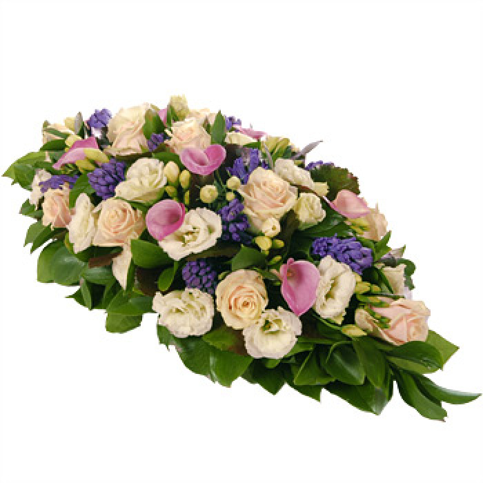 Jerba funerara cale, lisianthus, trandafiri – imaginea 1