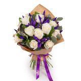 Buchet trandafiri albi si iris – Premium