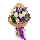 Buchet trandafiri albi si iris – Floridelux