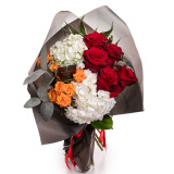 Buchet trandafiri, minirosa si hortensie – Floridelux