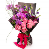 Buchet trandafiri, orhidee, eustoma si alstroemeria – Premium