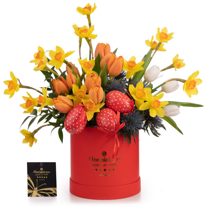 Cutie cu lalele si narcise orange