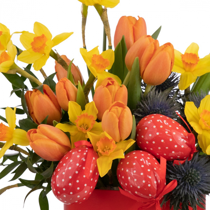 Cutie cu lalele si narcise orange