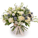 Buchet unic cu trandafiri si eryngium – Premium