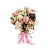 Buchet trandafiri albi si roz delicati – Standard