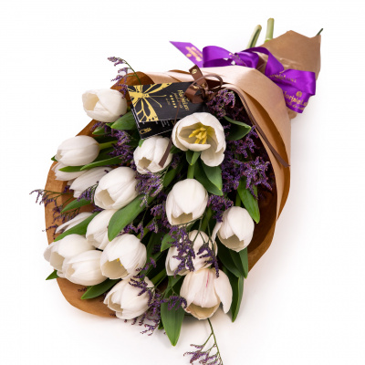 Buchet lalele albe Purple Innocence