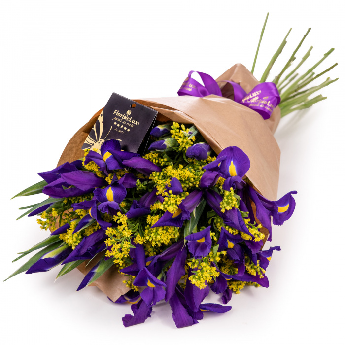 Buchet de flori cadou cu iris si solidago – imaginea 1