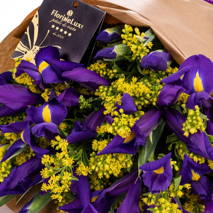 Buchet de flori cadou cu iris si solidago – imaginea 2