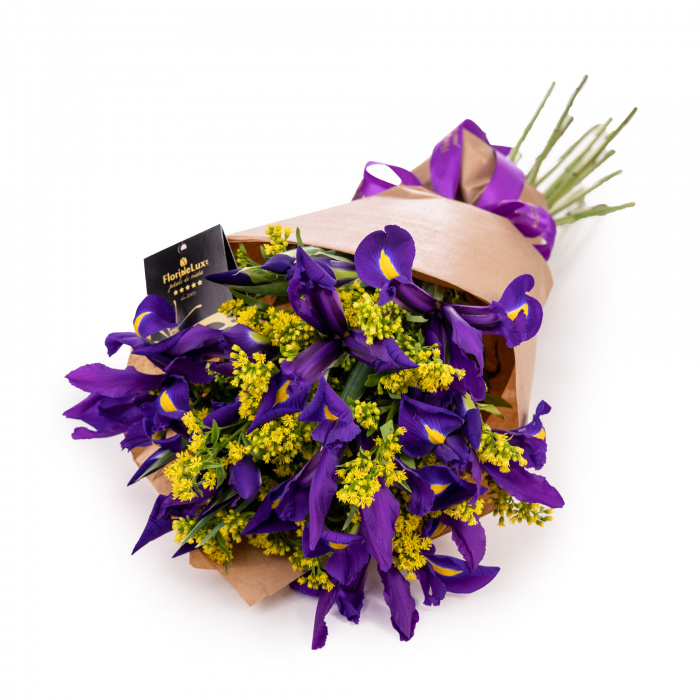 Buchet de flori cadou cu iris si solidago – imaginea 1