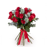 Buchet trandafiri rosii si eucalipt – Standard