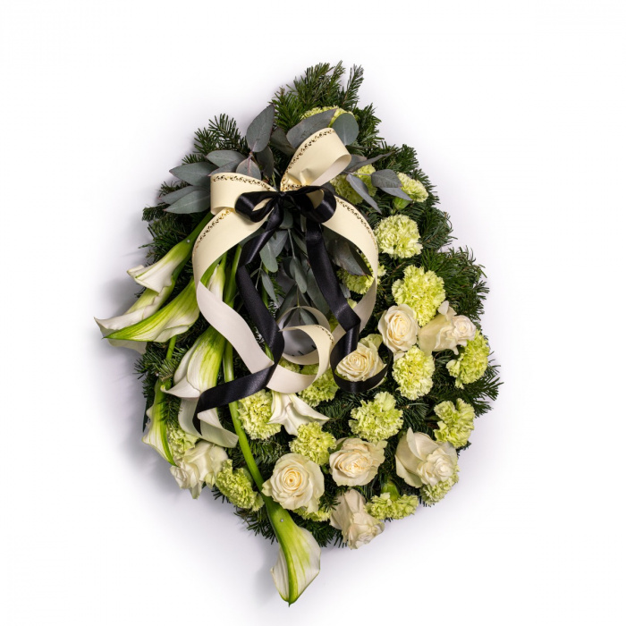 Jerba funerara de lux cu trandafiri albi si cale – imaginea 1