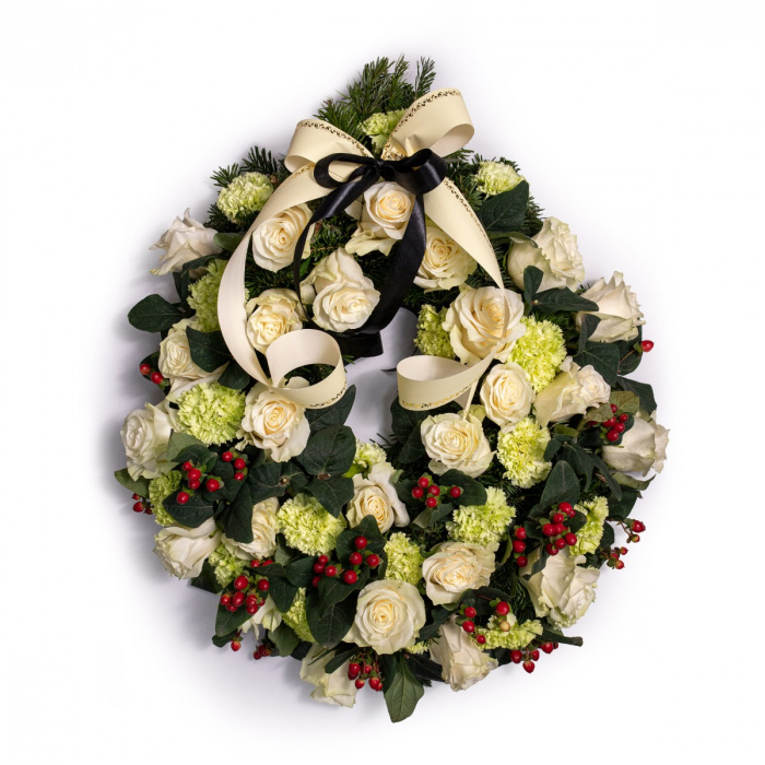 Jerba funerara de lux cu trandafiri albi Omagiu Vesnic – imaginea 1