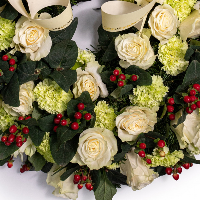 Jerba funerara de lux cu trandafiri albi Omagiu Vesnic – imaginea 2