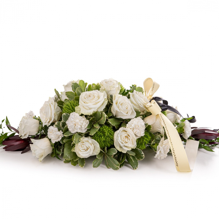 Aranjament funerar de lux cu trandafiri albi – imaginea 1