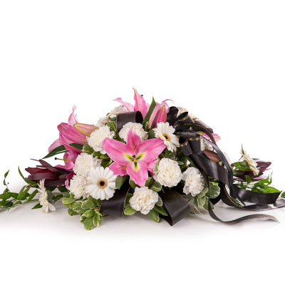 Aranjament funerar de lux cu crini roz