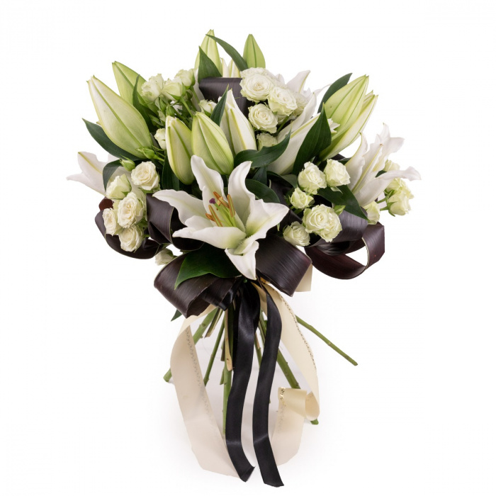 Buchet Funerar cu crini si minirosa – imaginea 1