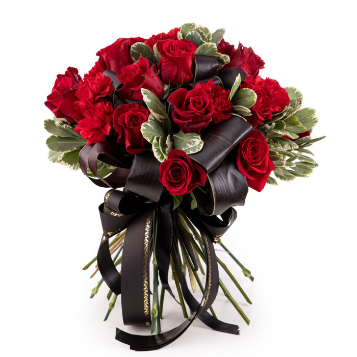 Buchet Funerar garoafe si trandafiri rosii – imaginea 1
