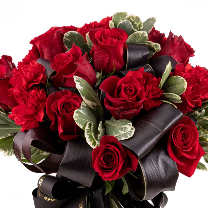 Buchet Funerar garoafe si trandafiri rosii – imaginea 2