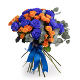 Buchet trandafiri albastri si portocalii – Premium
