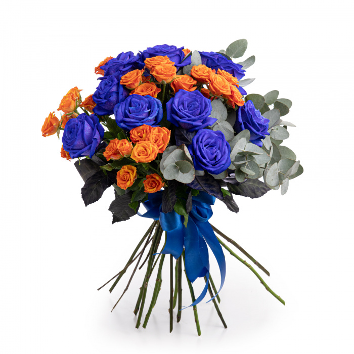 Buchet trandafiri albastri si portocalii – imaginea 1