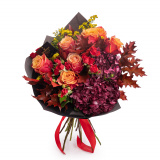 Buchet de trandafiri, solidago si hortensii – Premium