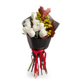 Buchet de toamna cu trandafiri albi si solidago – Floridelux
