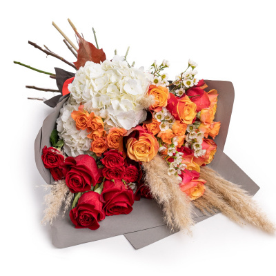 Buchet de trandafiri si hortensii Autumn Fantasy